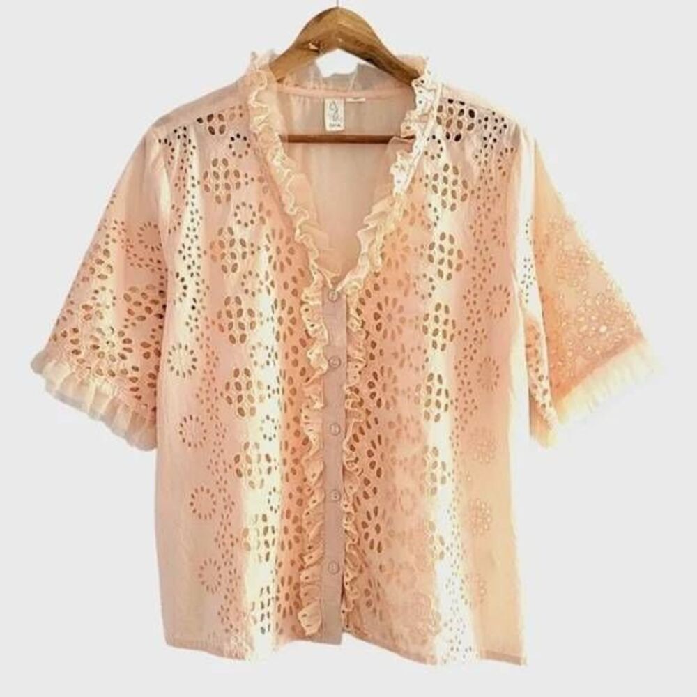 Joie Peach Cotton Eyelet Short Sleeve Size Medium